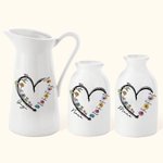 Vaso in ceramica con 1-6 nomi per la decorazione della casa, personalizzato con cuore acquerellato, regalo di compleanno per la festa della mamma e della nonna.