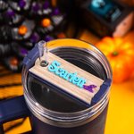 Personalised Ghost Witch Pumpkin Halloween Element Acrylic Glitter Tumbler Name Plate Tag Accessories for Stanley Halloween Party Gift for Kids