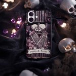 Coque iPhone en TPU Personnalisée avec Nom Motif de Fleurs ou Squelette Cadeau Anniversaire pour Amateurs de Gothique