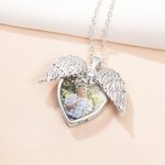 Personalized Dainty Angel Wing Heart Photo Urn Necklace for Ashes with Engraved Text Cremation Jewelry Memorial Gift for Women