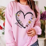 Personalised Heart Birth Flower Crewneck Sweatshirt with 1 - 6 Names Birthday Mother's Day Christmas Gift for Mom Grandma