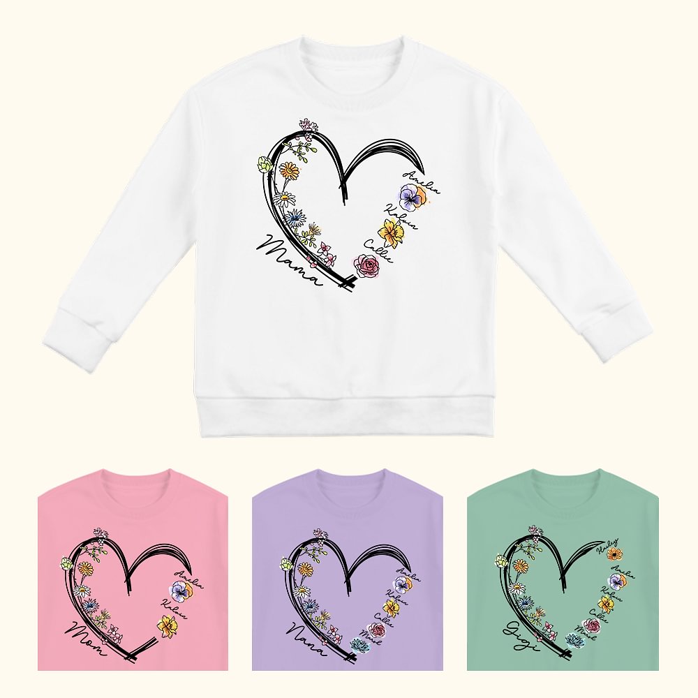 Sweatshirt Crewneck personnalisé avec 1 - 6 noms Anniversaire Fête des Mères Cadeau de Noël pour Maman Grand-mère
