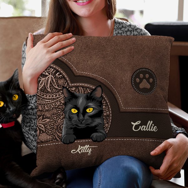 Gepersonaliseerd Schattig Cartoon Kat Hond Veelkleurig Retro Patroon Kussenhoes Met Naam Huisdecoratie Kerst Verjaardagscadeau voor Huisdierbezitters