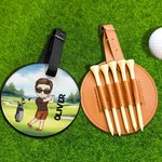 Personalised Cartoon Character Adjustable Leather Golf Tee Holder Bag Tag with Name Birthday Sports Gift for Golfers Golf Players