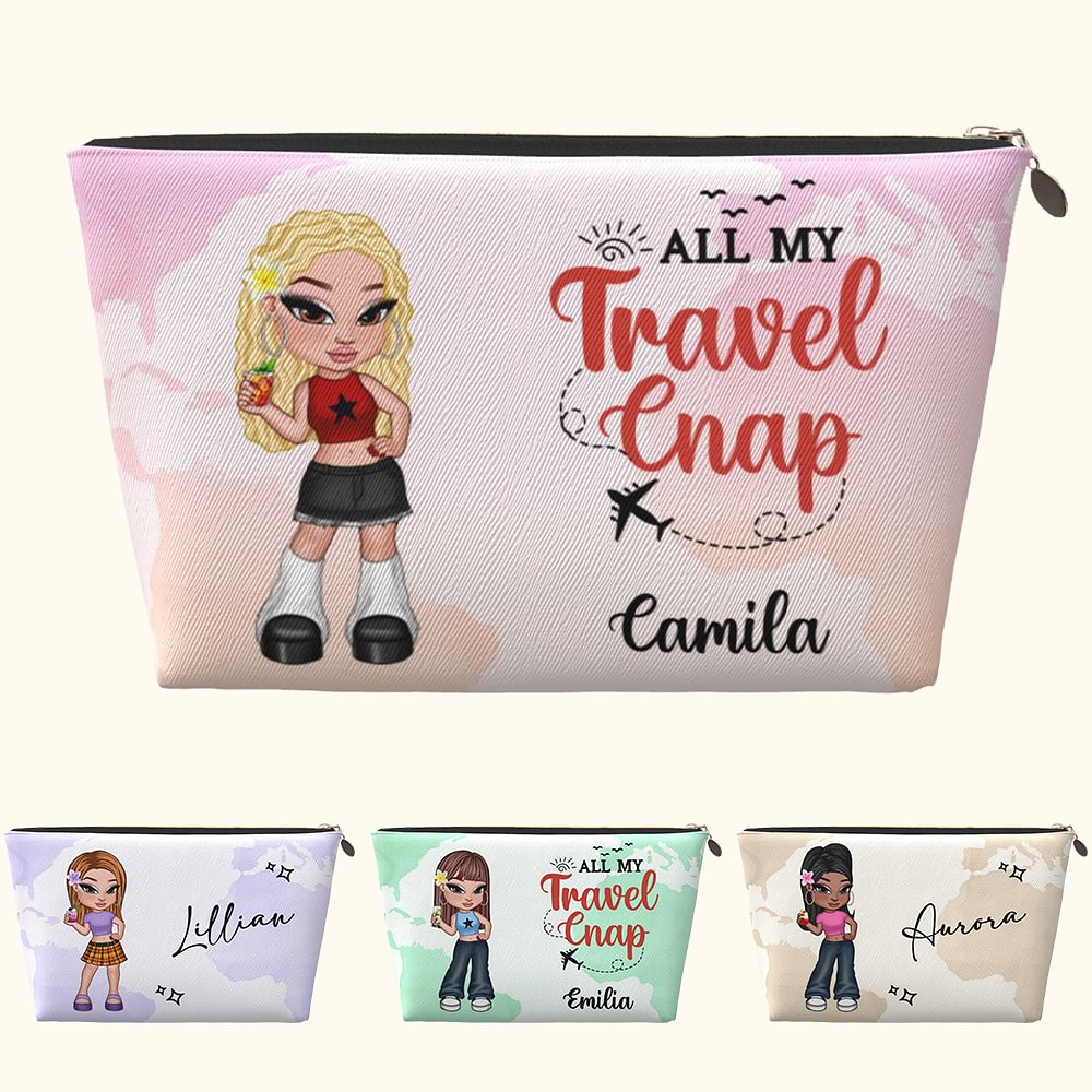 Trousse de maquillage personnalisée avec nom et carte de voyage pour les filles de l'an 2000 Cadeau d'anniversaire et d'amitié pour les femmes qui aim