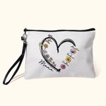 Trousse de maquillage personnalisée en lin avec dragonne et 1 à 6 noms Anniversaire Fête des mères Accessoires de voyage Cadeau pour Maman Grand-mère