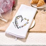 Personalised Heart 1-6 Birth Flowers 100% Cotton Quick Drying Waffle Tea Towel with Names Kitchen Decor Housewarming Gift for Mom Grandma