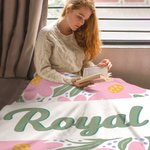 Personalized Boho Retro Floral Soft Throw Blanket with Shadow Name Home Decor Birthday Christmas Gift for Girls Women