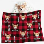 Personalised Multicolor Plaid Dog Cat 1-3 Photos Soft Throw Blanket with Name Christmas Birthday Gift for Pet Lovers
