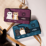 Personalized Retro Cartoon Cat Large PU Leather Name Hand Wallet with Multiple Compartments Metal Zipper Birthday Anniversary Gift for Cat Pet Lovers