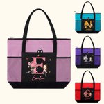 Sac Fourre-tout Réutilisable Personnalisé avec Personnage Initiale Nom Fleur de Naissance Sac de Grande Capacité Cadeau Noël pour Femme