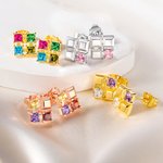 Personalised Exquisite 1 - 4 Family Square Birthstones Stud Earrings Christmas Mother's Day Gift for Mom Grandma
