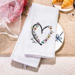 Personalised Heart 1-6 Birth Flowers 100% Cotton Quick Drying Waffle Tea Towel with Names Kitchen Decor Housewarming Gift for Mom Grandma