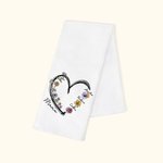 Personalised Heart 1-6 Birth Flowers 100% Cotton Quick Drying Waffle Tea Towel with Names Kitchen Decor Housewarming Gift for Mom Grandma