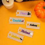 Personalised Ghost Witch Pumpkin Halloween Element Acrylic Glitter Tumbler Name Plate Tag Accessories for Stanley Halloween Party Gift for Kids