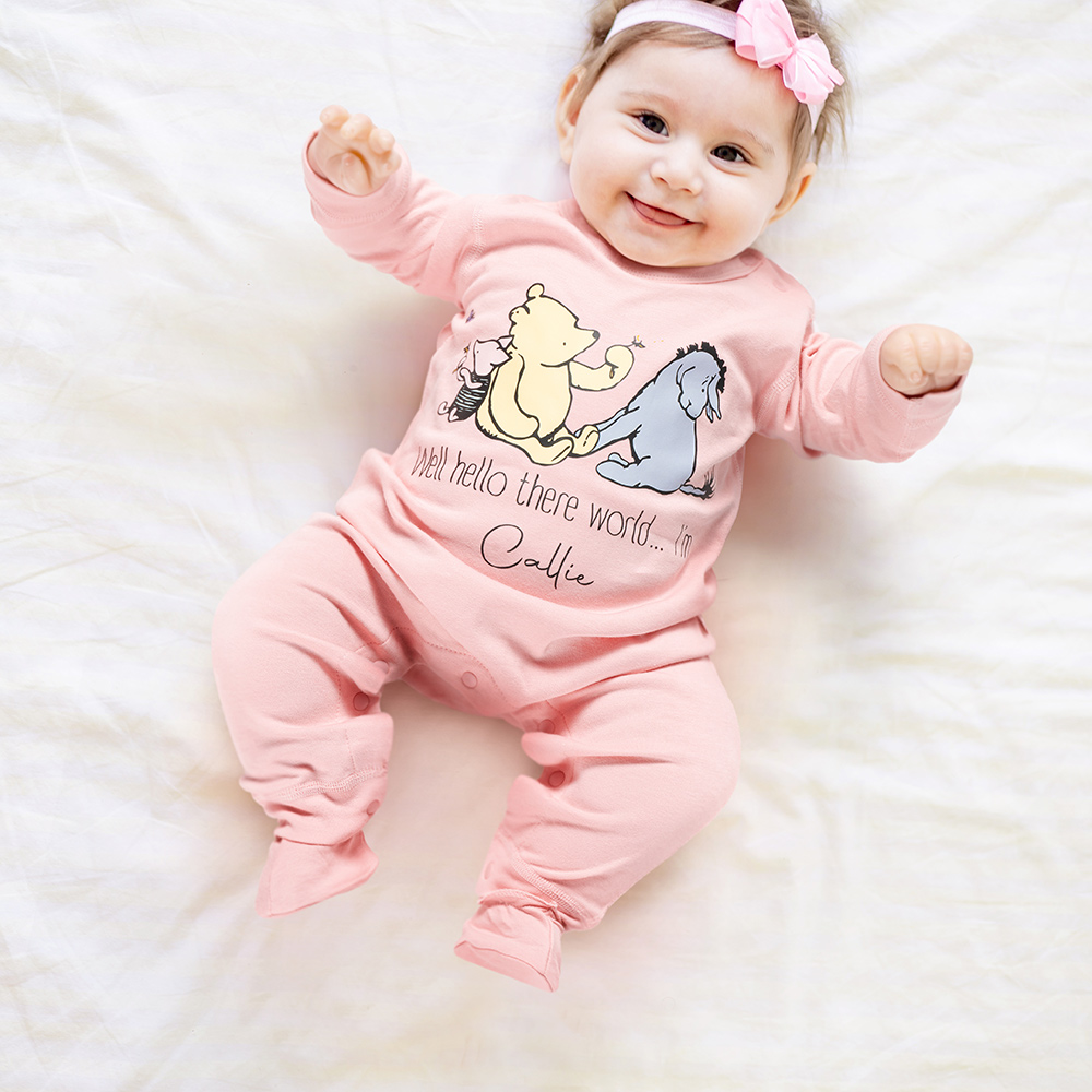 Discover Personalized Classic Winnie the Pooh 100% Cotton Baby Romper Hat Blanket Outfit with Hamper and Name Baby Shower Coming Home Gift for Newborn