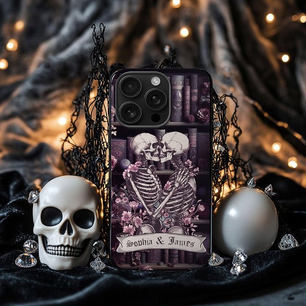 Coque iPhone en TPU Personnalisée avec Nom Motif de Fleurs ou Squelette Cadeau Anniversaire pour Amateurs de Gothique