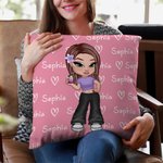 Personalised Cartoon Fashion Y2K Girl Heart Throw Pillow Cover with Names Multicolor Home Decor Birthday Christmas Friendship Gift for Women