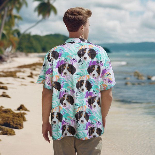 Personalized Dog Cat Character Portrait Hawaiian Shirt Beach Party Birthday Gift for Men Women Pet Lover