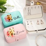 Boîte à bijoux de voyage en cuir avec nom Cadeau d'anniversaire pour les femmes qui aiment les chevaux