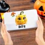 Personalised Cute Cartoon Pumpkin Mushroom Sweets Biscuit Biscuit Storage Tin with Lid and Name Trick or Treat Halloween Party Gift for Kids