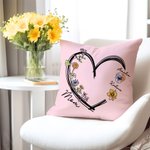 Copri cuscino floreale personalizzato Love Heart con 1-6 fiori di nascita e nome Multicolore Home Decor Regalo di Natale di compleanno per la mamma no