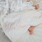 Couverture pour Bébé Personnalisée avec Initiale Nom au Front et Textes Brodés au Dos Cadeau Anniversaire Noël pour Nouveau-né