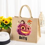 Personalizado Cute Pumpon Mushroom Calabaza reutilizables Trick or Treat Bolsa de yute con nombre Beach Halloween Party Regalo para Mujeres Niñas