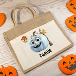 Personalizado Cute Pumpon Mushroom Calabaza reutilizables Trick or Treat Bolsa de yute con nombre Beach Halloween Party Regalo para Mujeres Niñas