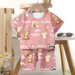 Personalised Watercolor Woodland Animals Soft Kid Pajamas T-shirt Shorts Set with Name Multicolor Birthday Christmas Gift for Boys Girls