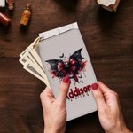 Personalized Gothic Dripping Font Skull Bat Bow PU Leather Wallet with Name Halloween Birthday Gift for Women Gothic Lover