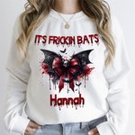 Personnalisé Gothic Skull Bloody Bat Bow Sweatshirt T-shirt avec nom Spooky Birthday Halloween Party Gift for Women Girls