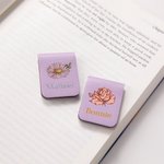 Personalized Watercolor Birth Flower Magnetic Leather Bookmark Clip with Engraved Name Birthday Christmas Gift for Book Lovers Bookworm