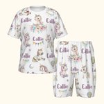 Personalisierte Aquarell Fantasy Einhorn weiches Kind Pyjamas T-Shirt Shorts Set mit Namen Multicolor Geburtstag Weihnachten Geschenk für Jungen Mädch