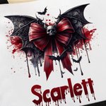 Personifierad Gothic Skull Bloody Bat Bow Stor Canvas Tote Bag med namn och vattentätt fodral Halloween Present till kvinnor Gothic Lover