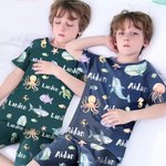 Personalisierte Aquarell Ozean Tiere weiches Kind Pyjamas T-Shirt Shorts Set mit Namen Multicolor Geburtstag Weihnachten Geschenk für Jungen Mädchen