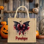 Sac en toile de jute de grande capacité avec nom Cadeau d'Halloween effrayant pour les femmes qui aiment le gothique