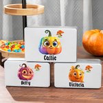 Personalised Cute Cartoon Pumpkin Mushroom Sweets Biscuit Biscuit Storage Tin with Lid and Name Trick or Treat Halloween Party Gift for Kids