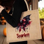 Sac en toile de jute de grande capacité avec nom Cadeau d'Halloween effrayant pour les femmes qui aiment le gothique