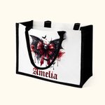 Personifierad Gothic Skull Bloody Bat Bow Stor Canvas Tote Bag med namn och vattentätt fodral Halloween Present till kvinnor Gothic Lover