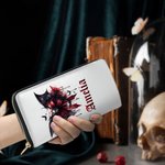 Personalized Gothic Dripping Font Skull Bat Bow PU Leather Wallet with Name Halloween Birthday Gift for Women Gothic Lover