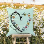 Copri cuscino floreale personalizzato Love Heart con 1-6 fiori di nascita e nome Multicolore Home Decor Regalo di Natale di compleanno per la mamma no