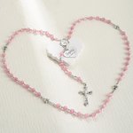 Chapelet en Perles Personnalisé avec Nom et Date Gravé Breloque Cœur Croix Jésus Cadeau Catholique Baptême Toussaint Communion pour Enfant