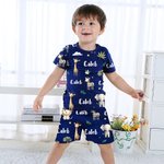 Personalised Watercolor Safari Animals Soft Kid Pajamas T-shirt Shorts Set with Name Multicolor Birthday Christmas Gift for Boys Girls