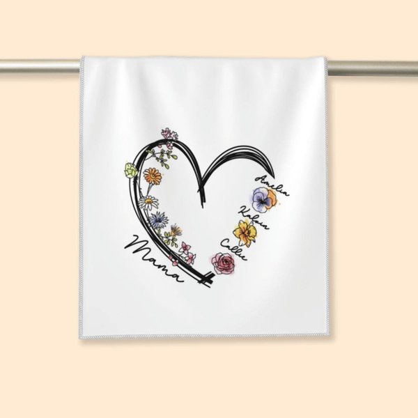 Serviette de Toilette en 100% Coton Personnalisée avec 1-6 Fleurs de Naissances et Nom Absorbeur d'Eau Cadeau Noël Anniversaire pour Maman Grand-mère