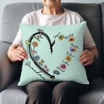 Copri cuscino floreale personalizzato Love Heart con 1-6 fiori di nascita e nome Multicolore Home Decor Regalo di Natale di compleanno per la mamma no