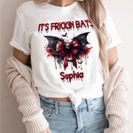 Personnalisé Gothic Skull Bloody Bat Bow Sweatshirt T-shirt avec nom Spooky Birthday Halloween Party Gift for Women Girls