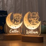 Gepersonaliseerd Schattig Hoogland Koe met Maan Acryl LED Nachtlampje met Houten Voet Home Decor Baby Shower Gift voor Jongens Meisjes