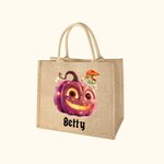 Personalizado Cute Pumpon Mushroom Calabaza reutilizables Trick or Treat Bolsa de yute con nombre Beach Halloween Party Regalo para Mujeres Niñas