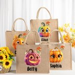 Personalizado Cute Pumpon Mushroom Calabaza reutilizables Trick or Treat Bolsa de yute con nombre Beach Halloween Party Regalo para Mujeres Niñas